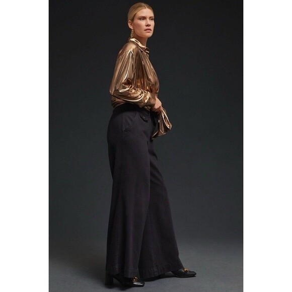 Wide Leg High-Rise Jeans Pilcro by Anthropologie Black Pants Size 34 Tall NWT - Picture 5 of 16